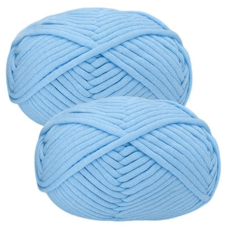 Renyiz Tjockt garn för virkning, 2 x 50 g mjuk tjock ull för nybörjare och Amigurumi-projekt enkel virkning startsats ljusblå garn