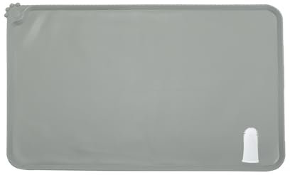 Napfunterlage Hund Katzen,wasserdichte und rutschfeste Silikon Fressnapf Unterlage für Futternäpfe Wassernapf, Futtermatte 47x30cm Grau,mit Finger Zahnbürste Silikon