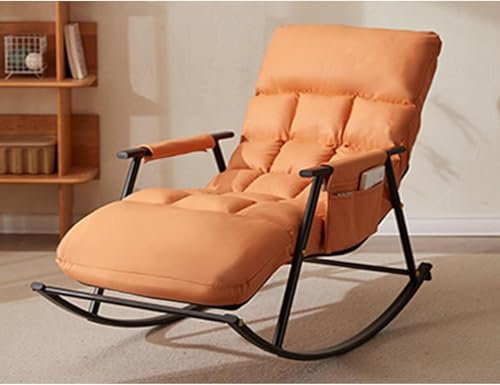 SZITW Liegestuhl fürs Wohnzimmer, Schaukelstuhl fürs Schlafzimmer, Terrassenstühle, Gartenstühle, Lesestühle mit Armlehnen-Aufbewahrungstasche, die bis zu 200 kg tragen kann (Orange)
