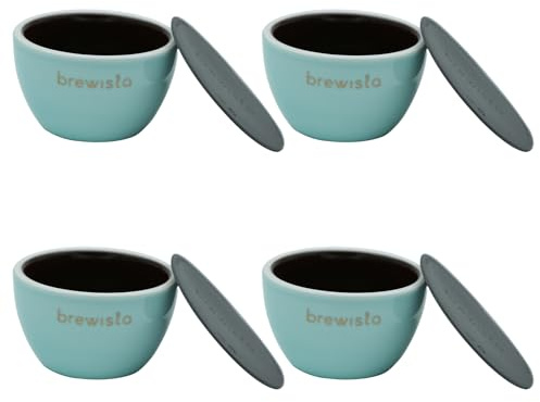 Brewista Professionelle Kaffeeschüsseln mit Silikondeckel, 237 ml, wärmespeicherndes Porzellan, glasierte dunkelbraune Innenseite für präzise Kaffeeverkostung, Espresso & Übergießen, 4er-Set (Jade)