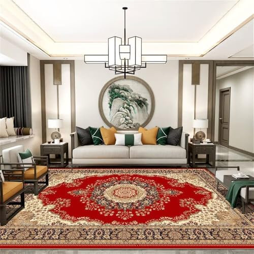 RUGMRZ Kleiner Teppich Teenager 60x90CM Rugs Washable Bettvorleger rot Vintage Blumendesign schöner bequemer