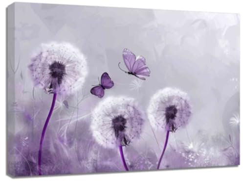 ZQQART Pusteblumen Leinwanddrucke großes farbenfrohes Blumengemälde Nahaufnahme gerahmtes Bild für Wohnzimmer Schlafzimmer Wanddekoration (lila,30x45cm)