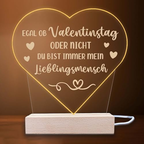 INDIGOS UG - LED Nachttischlampe - Herz - Spruch 15 - Valentinstag - Herz mit Spruch - Nachtlicht - 3D-LED-Lampe - Weihnachten, Geburtstag - Geschenk für Freund, Freundin, Familie - Liebe