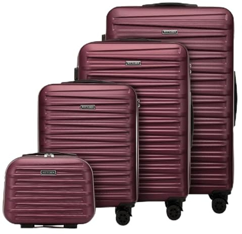WITTCHEN Skyspeed Line Juego de 4 Maletas de Viaje Trolley con Ruedas Equipaje de Mano con Neceser maletín rígido ABS Cerradura de combinación asa telescópica 4 Ruedas Granate Ryanair/Vueling/Iberia