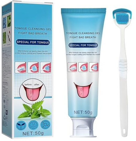 Tongue Cleaner Gel with Tongue Brush & Scraper – Fresh Mint Tongues Cleaner for Adults, Reduce Bad Breath – Unisex