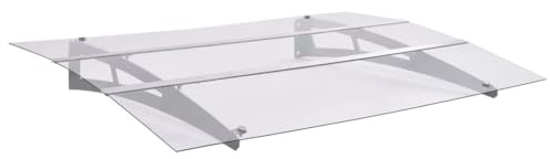 Auvent de Porte Extérieur, 150x90 cm, Transparent et Argenté, Marquise de Porte Extérieur en Pet Résistant, Cadre Acier/Aluminium, Protection Contre Pluie/Neige, Auvent Porte d'Entrée et Terrasse