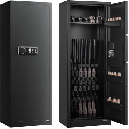 VEVOR 6-8 Gun Safe, Long Gun Cabinet for Rifles and Pistols, Quick Access Rifle Safe with 3 Ammo Slots and 2 Adjustable Racks, Large Digital Cabinet with Key and Password Lock