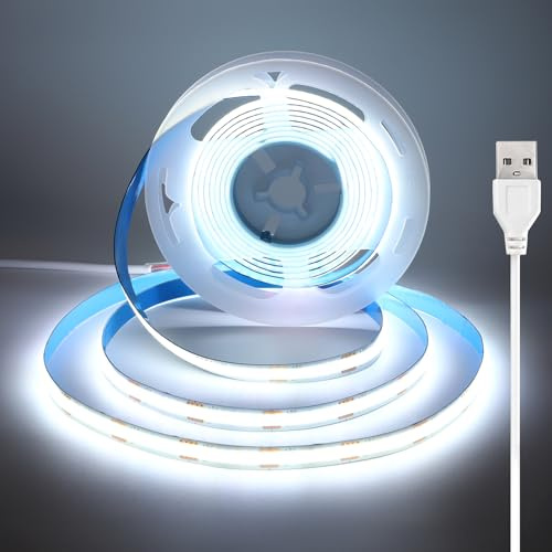 luktix 1.5m Tira LED COB USB, 5V, Blanco Frio, 6000K, 8mm Ancho, CRI 92 | Tira LED Flexible para Retroiluminación e Iluminación Ambiental de TV, Espejos, Armarios de Cocina y Estantes