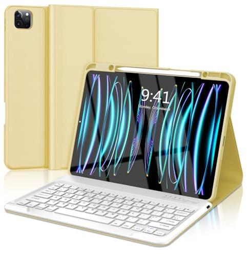 FOGARI Keyboard Case for iPad Pro 12.9 6th/5th/4th/3rd Generation | Wireless Bluetooth Detachable UK Layout Keyboard Folio Cover for iPad Pro 12.9 2022/2021/2020/2018, Yellow