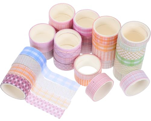 UKCOCO 32 rouleaux Ruban Washi Décoratif avec Motifs Grille pour Scrapbooking Journaling DIY Planificateurs et Emballage Ruban Adhésif Masking Artistique et Facile à Déchirer