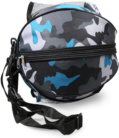 Aumotop Borsa a Tracolla da Basket per Calcio, Chiusura con Doppia Cerniera per Pallone da Calcio, Pallavolo, Mimetica Verde (Mimetico blu)