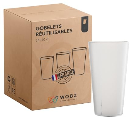 Wobz - Gobelet Plastique Transparent - 33 cl - Fabriqué En France - Polypropylène - Pack de 100