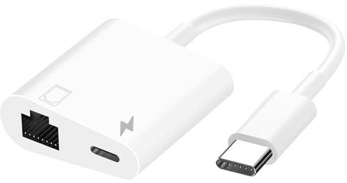1STCHAMP MFi Certified 2 in 1 USB C to RJ45 Ethernet LAN Network Adapter with 60W USB Type C Charge Port Compatible with iPhone 16/15 Tablet/Laptop and USB C Devices,Supports 10/100Mbps