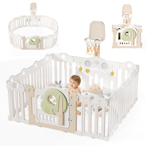 SOFTHOM Foldable Baby Playpen with Mini Basketballkorb, Innen&Außen