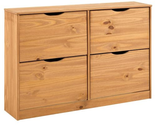 IDIMEX Schuhschrank Basil, schöner Schuhkipper mit 4 Klappen, praktische Schuhkommode aus Kiefer in honigfarben