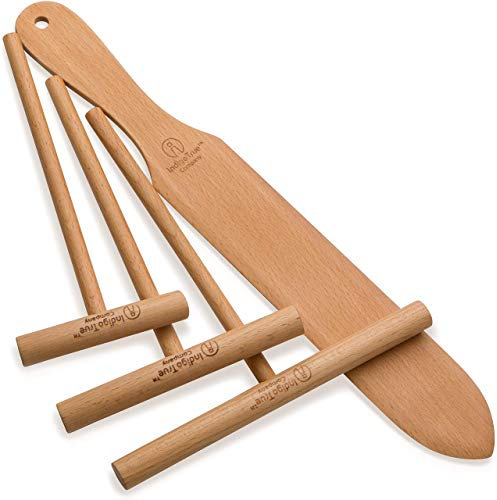 ORIGINAL Crepe Spreader and Spatula Kit - 4 Pcs (7, 5, 3.5 Crepe Tools Set & 14 Crepe Spatula) Crepe Maker, Crepe Spreader Tool, Batter Spreader Crepes, Crepe Wooden Spatula, Crepe Mix, Crepe Pan