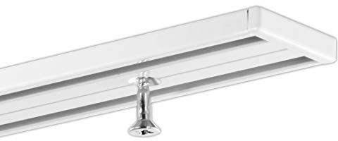 Dekoline Gardinenschiene 1,20 m Vorhangschiene, alle Längen bis 4,00 m möglich, Aluminium, weiß, Glatte, glänzende Oberfläche, 2-läufig, vorgebohrt, hochwertig, flach