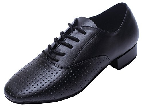 Minitoo QJ806 - Scarpe da ballo, da uomo, in comoda pelle, per salsa, tango, latini, sale da ballo e matrimonio, Nero (Black), 41