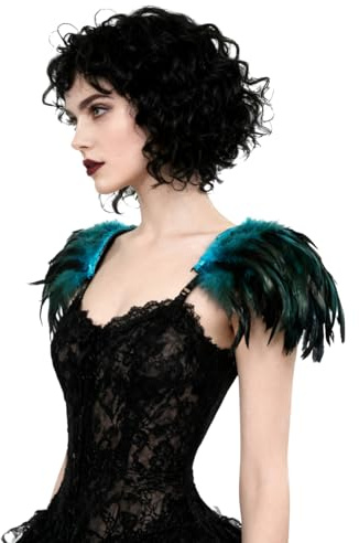 keland Damen Gothic Feder Epauletten Umhang Schal Schulterumhang Schultertuch für Halloween Cosplay