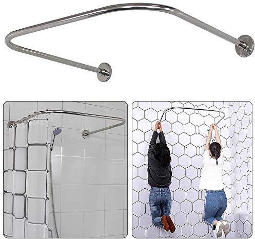 Sikaiqi Eck-Duschvorhangstange aus 304 Edelstahl U-förmig, Größe verstellbar (U-förmig, Länge auf beiden Seiten: 80-120 cm, mittlere Breite: 88-110 cm)