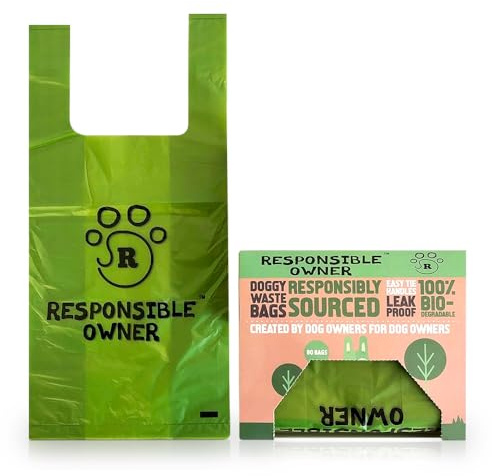 Responsible Owner Dog Poo Bags, 80 Environmentally Friendly, Extra Thick, Super Strong, 100% Biodegradable Dog Bags, With Easy-tie Handles, Leak-proof, Each Dog Poo Bag Measures 17 x 37cm,Earth Green