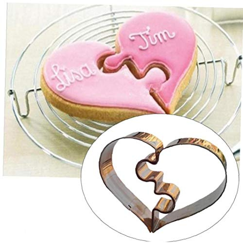 AMOYER 2 Pcs Heart Shape Cutter Puzzle Mold Cookie Cutter Set Stainless Steel Baking Mold for Christmas Birthday Wedding Party