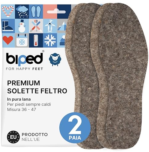 biped 2 par filtsulor av ren ull - Värmande innersulor av naturlig filt för ett behagligt klimat i skon z2754(36-37)