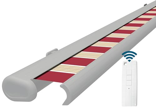 Eclipse Vollkassettenmarkise Premium elektrisch 4x3m Markise Balkon Terrassenüberdachung Kassettenmarkise Gelenkarm Polyacryltuch UV-Schutz 50+ Smarthome-fähiger Dooya Motor, Markisentuch: Rot-Weiß