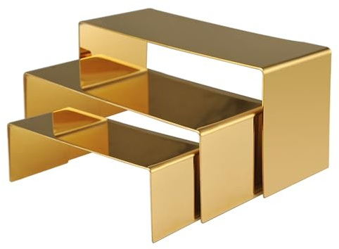 Purse Display Stand, 3pcs Gold Risers Display Stands Stainless Steel, Heavy Duty 22lb Countertop Shoes Stand Handbag Tiered Risers for Home Boutique Retail Store Vendor Display Bags Perfume Jewelry Craft