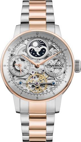Ingersoll The Jazz 42 mm automatische Mondphasenuhr für Herren mit Skelettzifferblatt und Edelstahlarmband