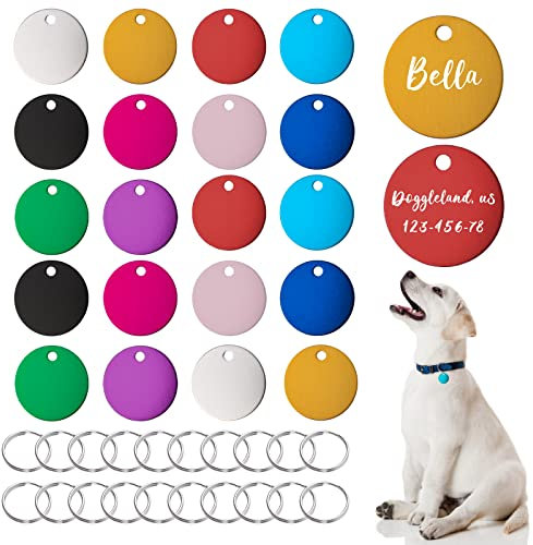 HACRAHO Hunde-ID-Tags, rund, blanko, doppelseitig, mit 20 Schlüsselringen für Hunde und Welpen, 2,5 x 2,5 cm, 20 Stück