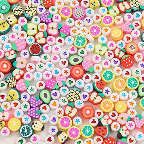 HERZWILD Perlen zum Auffädeln 300pcs obst perle herzperlen sternperlen für Schmuck Basteln (Fruit)