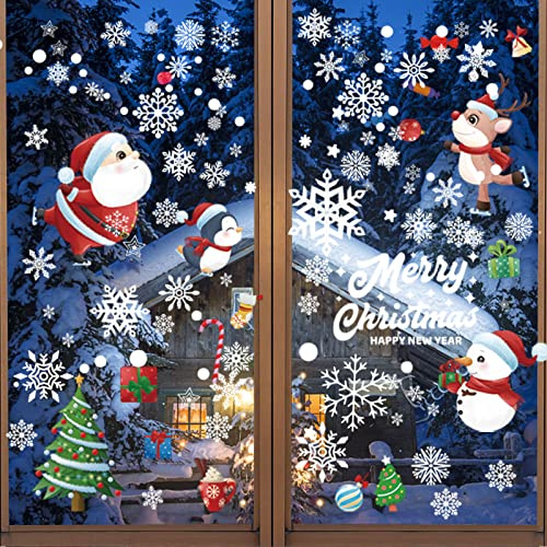 Fensterbilder Weihnachten, 166 Stück Weihnachtsdeko Fenster, Fensterbilder Weihnachten Selbstklebend, Schneeflocken Deko, Weihnachten Deko, Weihnachts Fensterbilder für Weihnachtsdeko Innen