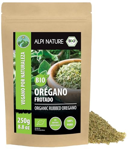 Ekologisk oregano rubbed, oregano från kontrollerad ekologisk odling, glutenfri, laktosfri, laboratorietestad, vegan, 100% naturlig utan tillsatser (250 GR)