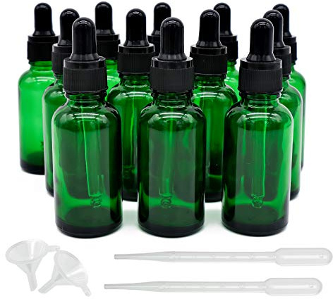 inheming 12 Stück Glas Pipettenflasche 30ml, Grüne Tropfflasche mit Glaspipette, Apothekerflasche Kleine Glasflasche Tropfflasche,für Essenzen Öle Parfum Extrakte