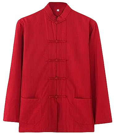 ZooBoo Traditional Long Sleeve Tang Kung Fu Uniform Men's Shirt (L, Red)