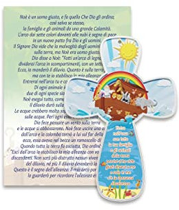 Fratelli Bonella | Croce per Bambini con Dettagli in Rilievo dell'ARCA DI NOÈ in Resina Porcellanata e Cartoncino con Passo della GENESI | Made in Italy