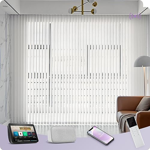 Graywind Smart Electric Vertical Blinds - Light Filtering & Delicate Textured Fabric (50% Blackout), Motorised Compatible with Alexa/Google, Custom Made Complete Set for Windows Patio Doors, White