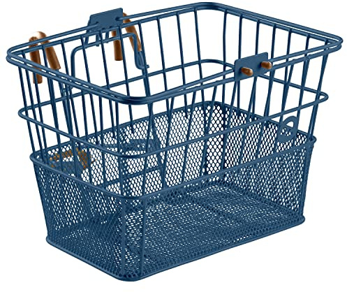 Retrospec Apollo Detachable Front Bike Basket Steel Half-Mesh with Integrated Detachable Hooks and Built-in Handle, Easy Assembly and Portability for Bicycles, Navy