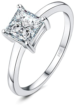 JewelryPalace Anillo Mujer Plata de Ley Solitario con Moissanita Cuadrada Princesa Corte, Anillos Banda para Novios Diamante Simulado Apilable, Anillos Compromiso Clasicos Mujer, Joyeria Mujeres 22