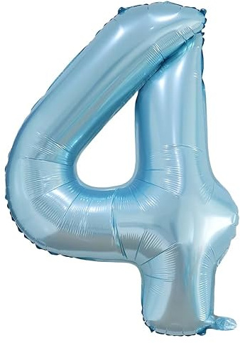 Vthoviwa 40 Pulgadas Globo Numero 4 Azul, Globos 4 Cumpleaños Fiesta 0123456789,10-19,20-25,30,40,50,60,70,80,90, Número 4 Decoración Fiesta Del Aniversario Soporte Helio