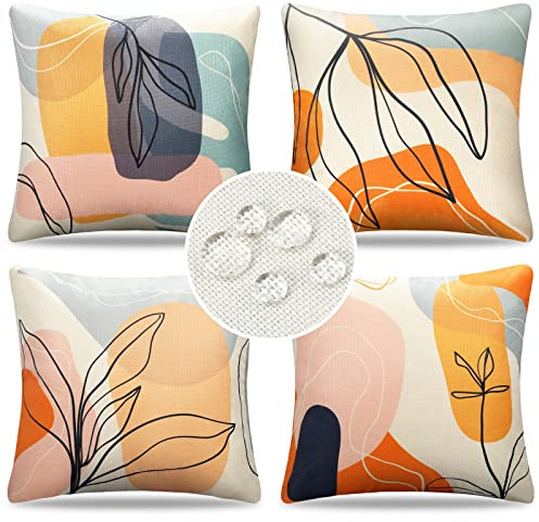 DakTou Kissenbezug 45x45 Outdoor Kissen Sofakissen Dekokissen Kissenbezüge Boho Abstrakt Blätter Frühling Sommer Wasserfest Leinen Kissenhülle für Sofa Couch Bett Auto Garden Terrasse Blench 4er Set