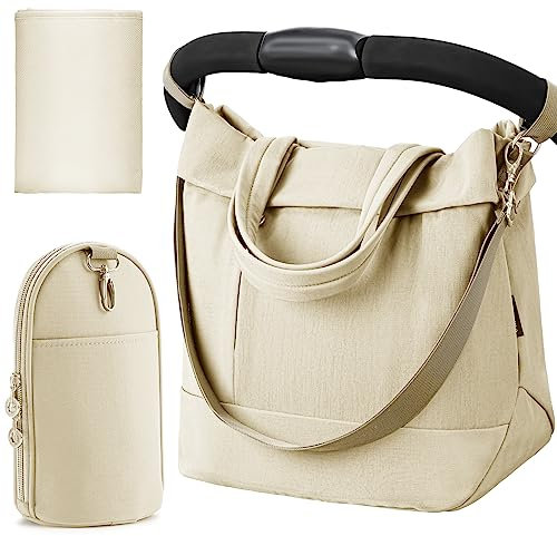 Windeltasche, Tragetasche, große Reise-Mode-Umhängetasche für Monther, Mama-Taschen, Outdoor-Handtaschen mit isolierter Tasche und Wickelunterlage, Beige