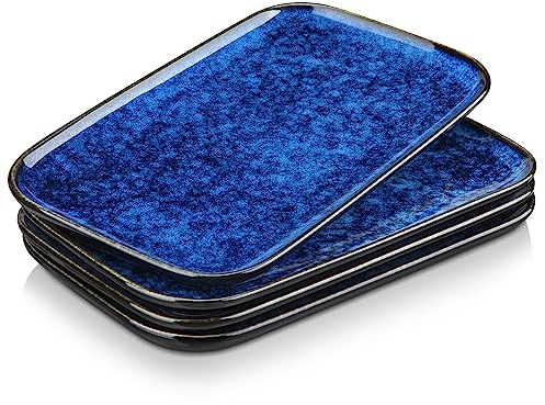 Vancasso Stern rechteckige Keramik-Servierplatten, 27,9 cm, blaue Tabletts für Unterhaltung, 4 Stück