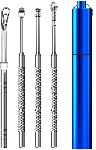 Ohrenschmalz Entfernungs Set,Ohrenschmalz Entferner Edelstahl,Tragbar Ohr Reinigung Set Ohrreiniger,Ohrreinigungswerkzeuge mit Aufbewahrungskiste (blau)
