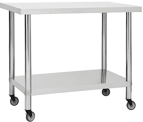 RAUGAJ Arbeitstisch mit Rollen 80x60x85 cm Edelstahl, Artikelfarbe-Silber