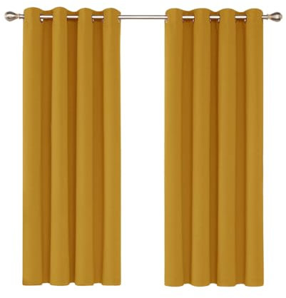 Ev Dekor® EVCRTN01 Thermal Blackout Curtains for Bedroom, Offices, Hotels Windows 66(167cm) Wide X 54(137cm) Long, Ochre - 2 Panels with Tie Backs
