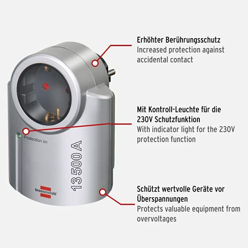 Brennenstuhl Primera-Line Adattatore di protezione da sovratensione, 1506950 (Confezione da 2)