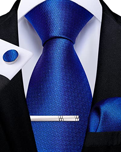 DiBanGu Cravate unie pour homme - Cravate formelle en soie et mouchoir de poche - Boutons de manchette - Pince à cravate - Ensemble pour mariage et fête, bleu roi, taille unique