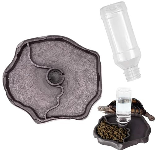 Taicols Schildkröten Wasserschale, Reptilien Wasserspender, Schildkröten Wasserspender mit Flasche, 2 in 1 Reptilien Automatisierte Futterspender, für Schildkröten, Hamster, Eidechse (Braun)